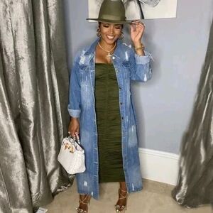 Distressed Denim Maxi Jacket Retail $150 SOLD OUT-fashion nova-zara-H&M